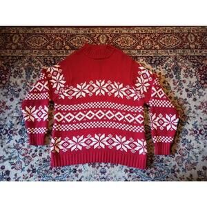 Vintage Red White Snowflake Christmas Cotton Sweater XL
